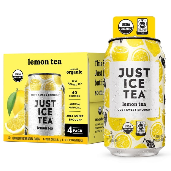 Just Ice Tea - Tea Black Lemon Organic 4Pk - 48 Fo, Case of 6