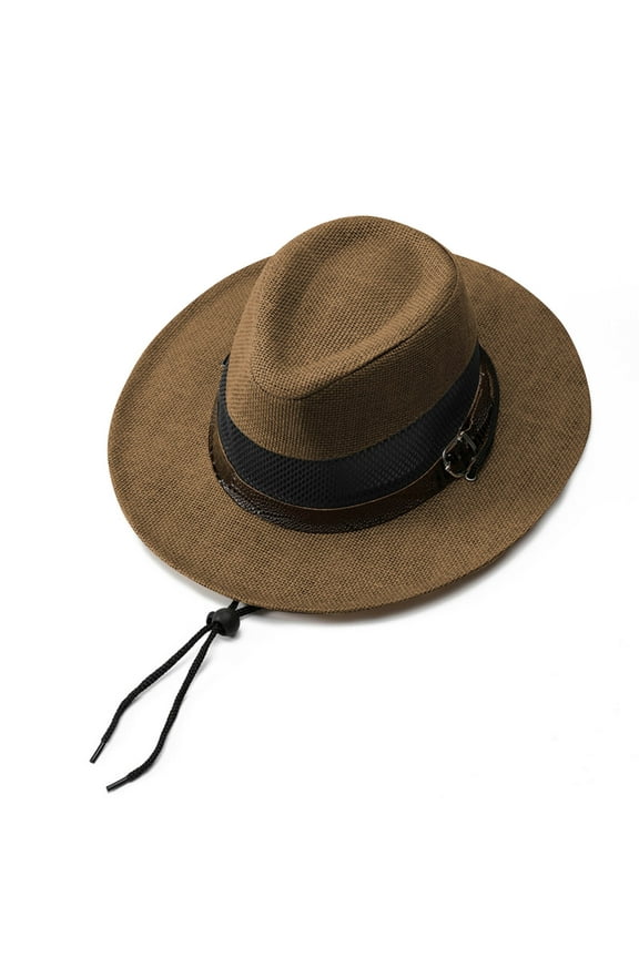 Just In! Kilaqueen Men's Hats Classic Straw Hat Vintage Jazz Hat Casual Short Brim Panama Hats Outdoor Beach Sun Hats with Belt and Chin Strap Hiking Riding Hats