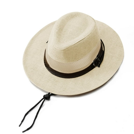 Just In! Kilaqueen Men's Hats Classic Straw Hat Vintage Jazz Hat Casual Short Brim Panama Hats Outdoor Beach Sun Hats with Belt and Chin Strap Hiking Riding Hats