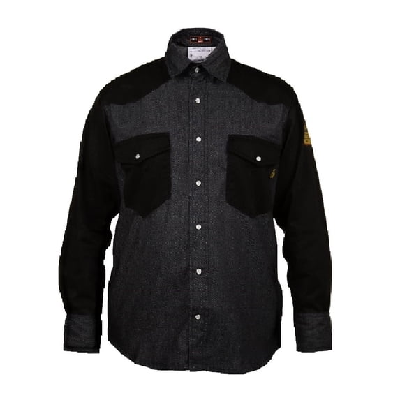 Just In Trend │Flame Resistant FR Shirt - 88/12 - Western Style - Two Tone (Medium, Denim/Black)