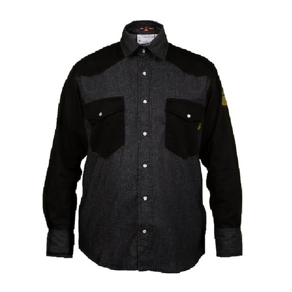 Just In Trend │Flame Resistant FR Shirt - 88/12 - Western Style - Two Tone (Small, Denim/Black)