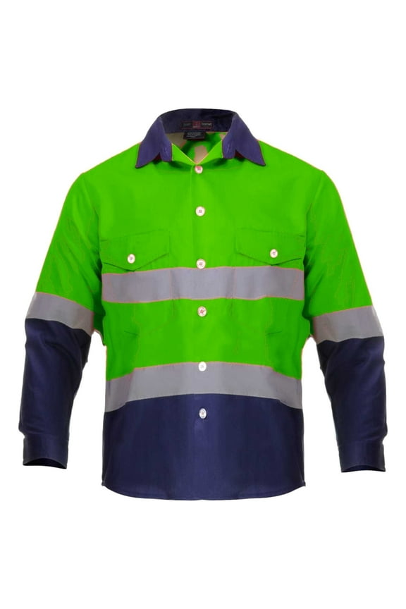 High Visibility Hi Vis Reflective Safety Work Shirts (2X-Large, Green/Navy Blue)