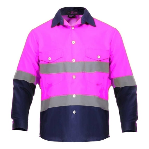 Just In Trend High Visibility Hi Vis Reflective Safety Work Shirts (Large, Pink/Navy Blue)