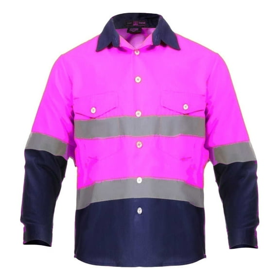 Just In Trend High Visibility Hi Vis Reflective Safety Work Shirts (Medium, Pink/Navy Blue)