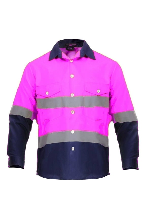 High Visibility Hi Vis Reflective Safety Work Shirts (Medium, Pink/Navy Blue)