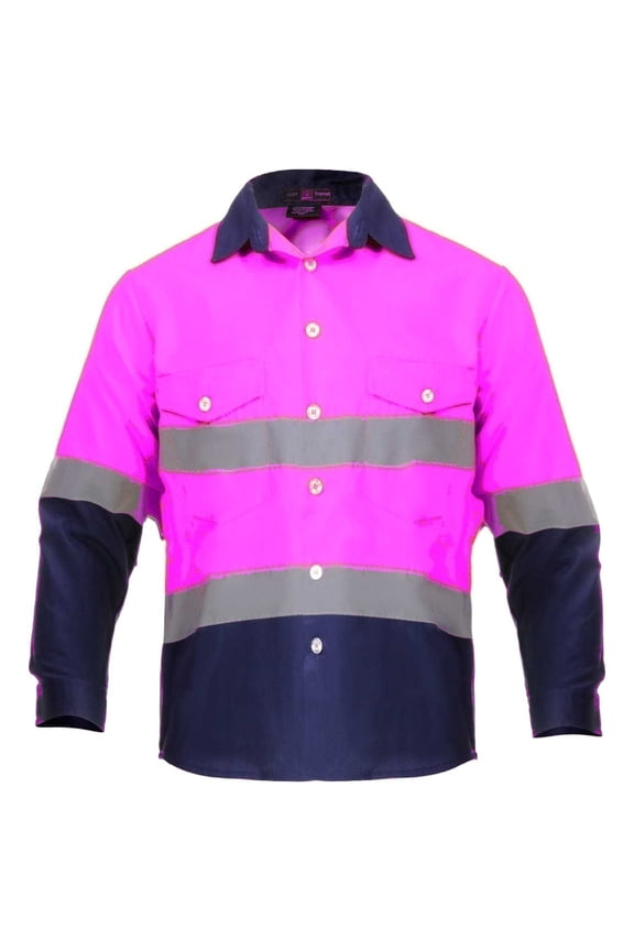 High Visibility Hi Vis Reflective Safety Work Shirts (Small, Pink/Navy Blue)