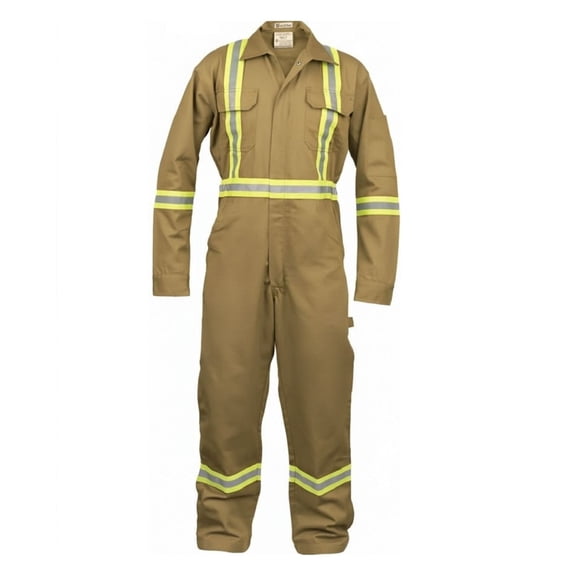 Just In Trend Safety Hi Vis Coverall with Leg Zipper – 100% Cotton, 7 oz (2XL, Khaki)