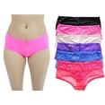 thumbnail image 1 of Just Intimates Boylegs / Panties for Women (Pack of 6) (Galloon Lace/ Solid Microfiber, X-Small), 1 of 4
