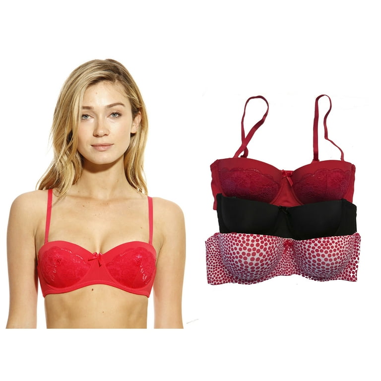 Just Intimates Bras for Women - Solid / Print / Lace (Pack of 3) (Black /  Red Lace / Dots Print, 36DD) 