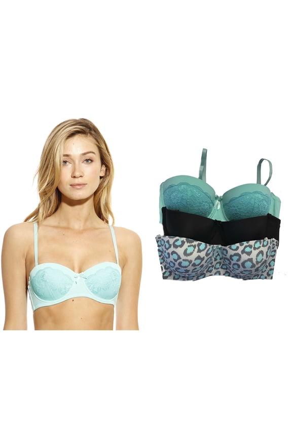 Bras for Women - Solid / Print / Lace (Pack of 3) (Black / Teal Lace / Animal Print, 44DD)