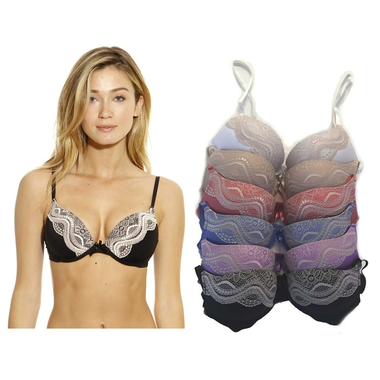 Just Intimates Double Push Up Bras for Women (Pack of 6) (Double Push Up Bra  - Pastels, 36DD) 
