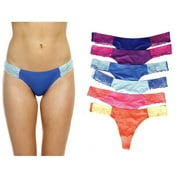 Just Intimates Neon Lace Thongs / Panties for Women (Pack of 6) (M)