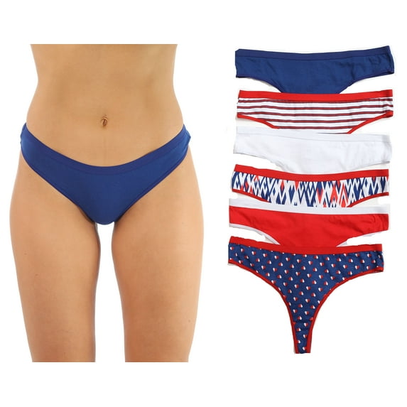 Just Intimates New York Cotton Panties Underwear (Pack of 6) (Thong Group E, 5)