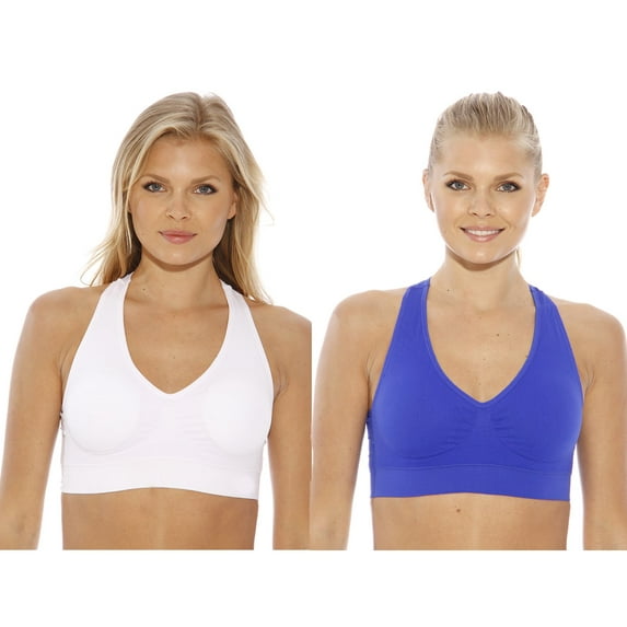 Just Intimates Racerback Sports Bra (Pack of 2) (Bright Navy, White, Small)