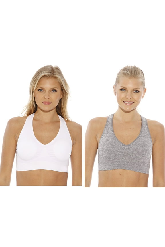 Racerback Sports Bra (Pack of 2) (Heather Gray, White, X-Small)