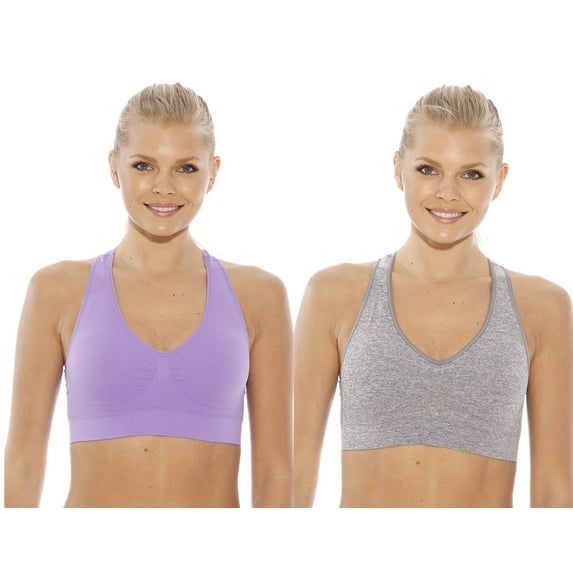 Just Intimates Racerback Sports Bra (Pack of 2) (Purple, Heather Gray, 1X)
