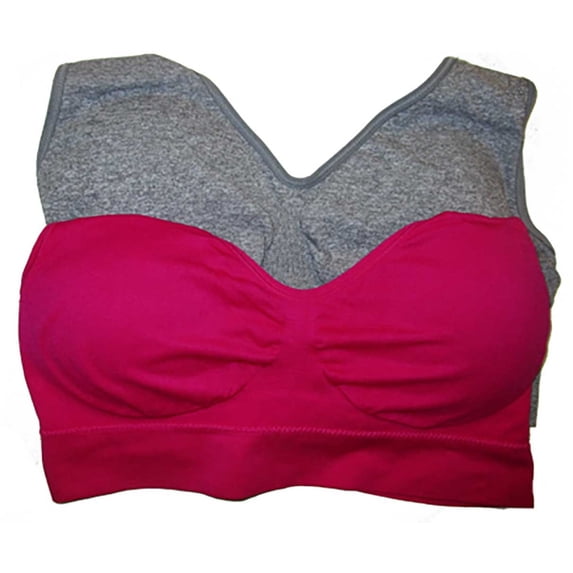 Just Intimates Racerback Sports Bra (Pack of 2) (Wine, Heather Gray, M)