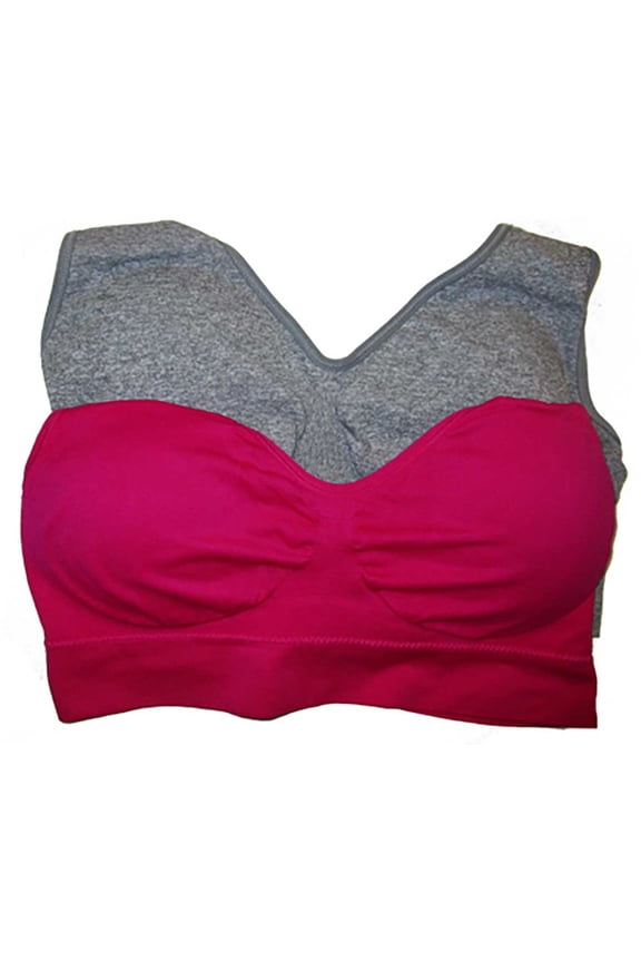 Racerback Sports Bra (Pack of 2) (Wine, Heather Gray, X-Small)