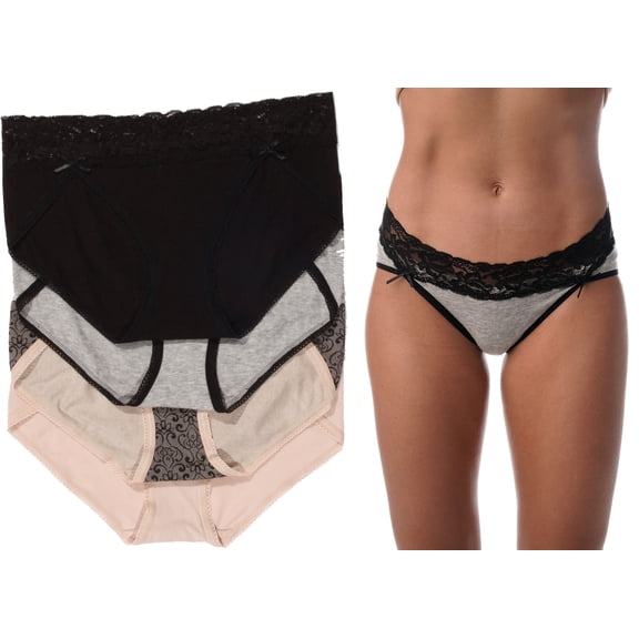 Just Intimates Ultra Soft Panties w/ Lace Trim (X-Small, Pack B)