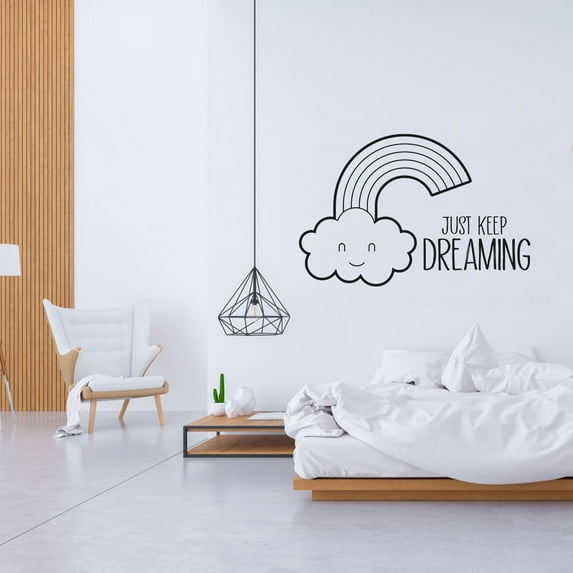 Just Keep Dreaming - Life Motivational Quote Beautiful Rainbow Cute Smiling Cloud Design Vinyl Wall Sticker Wall Art Wall Decal Boys Girls Kids Room Design Bedroom Home Decoration Size (24x40 inch)