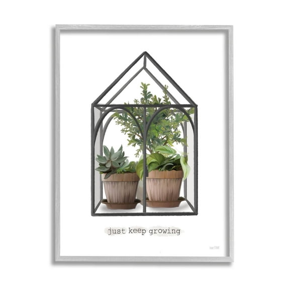 Just Keep Growing Greenhouse Plants Botanical & Floral Graphic Art Gray Framed Art Print Wall Art