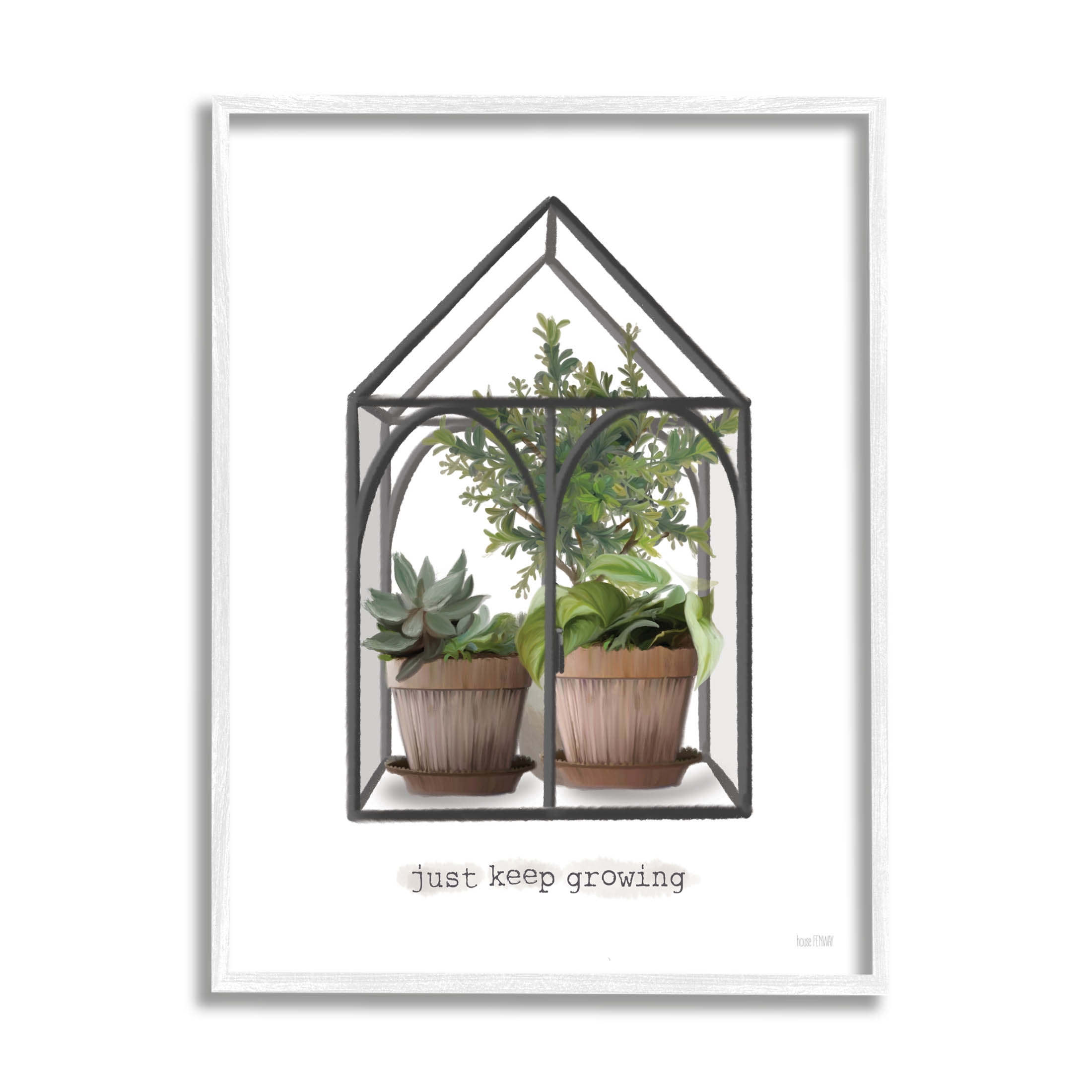 Just Keep Growing Greenhouse Plants Botanical & Floral Graphic Art White Framed Art Print Wall Art