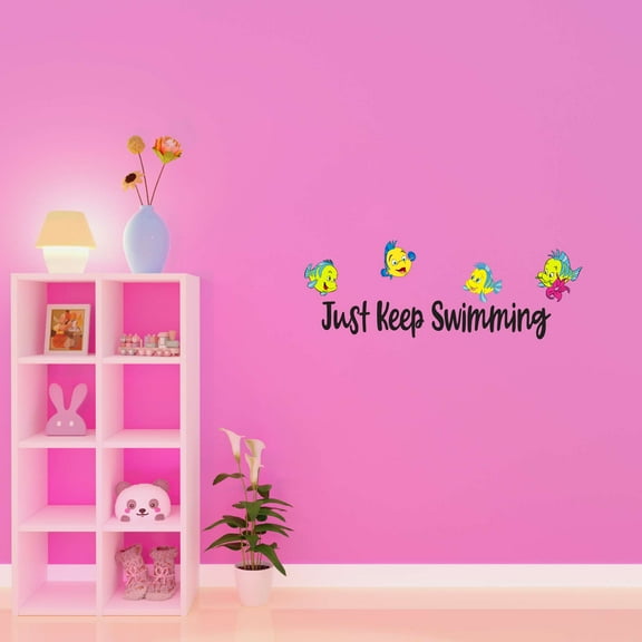 Just Keep Swimming Beautiful School Of Fish Mermaid Dolphin Colorful Fish Salt Water Princess Creatures Seahorse Queen Unicorn Lovely Dream Holiday Decorating Wall Decal Sticker - Size: 20 In X 8 In