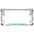 thumbnail image 1 of Just Keep Swimming Design Palm Tree Heavy Duty Metal License Plate Frame Auto License Plate Frame/Car Accessories (Chrome/Turquoise), 1 of 6