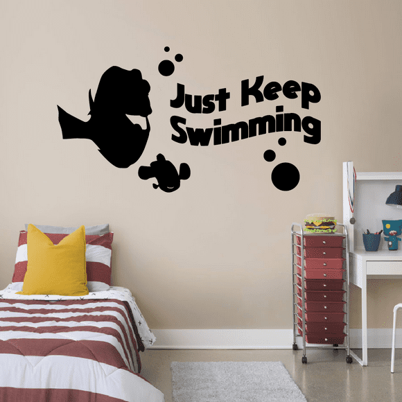Just Keep Swimming - Disney Movie Finding Nemo Cute Dory Singing Dory And Marlin Silhouette Finding Nemo Vinyl Wall Art Sticker Decal Home Room Kids Bedroom Classroom Decor Nursery Size (6x10 inch)