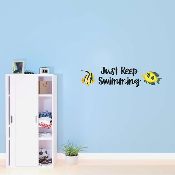 Just Keep Swimming Fish Salt Beautiful Oyster School Of Fish Mermaid Dolphin Colorful Water Princess Creatures Seahorse Unicorn Lovely Dream Holiday Decorating Wall Decal Sticker - Size: 40 In X 12 In