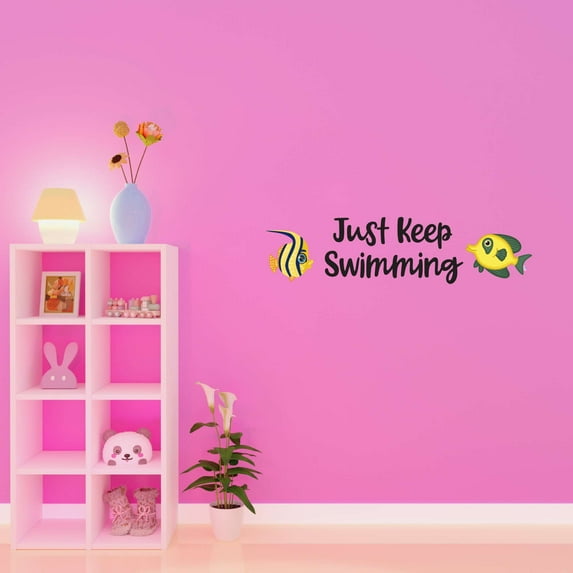 Just Keep Swimming Fish Salt Beautiful Oyster School Of Fish Mermaid Dolphin Colorful Water Princess Creatures Seahorse Unicorn Lovely Dream Holiday Decorating Wall Decal Sticker - Size: 40 In X 12 In