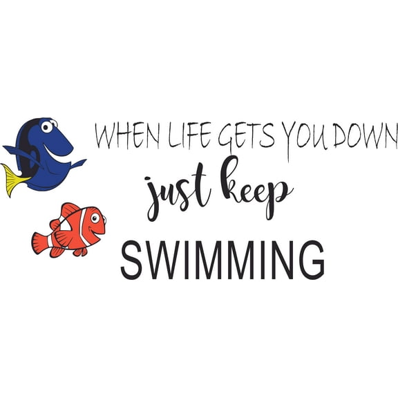 Just Keep Swimming Nemo Quotes Customized Wall Decal - Custom Vinyl Wall Art - Personalized Name - Baby Girls Boys Kids Bedroom Wall Decal Room Decor Wall Stickers Decoration Size (12x20 inch)