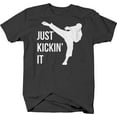 thumbnail image 1 of Just Kickin it Karate high Kick Martial Arts Shirts for Men Large Dark Gray, 1 of 2