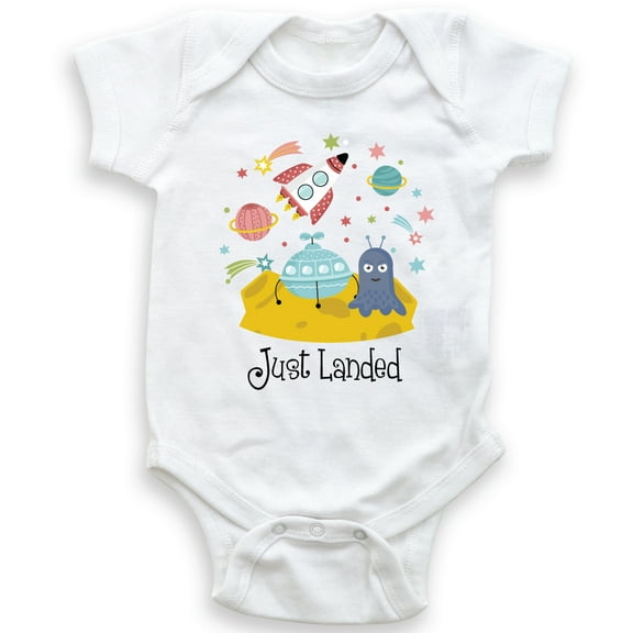 Just Landed - Baby Bodysuit - Unisex Clothing - Baby Boy - Baby Girl - Newborn Baby - Cute Alien Spaceship