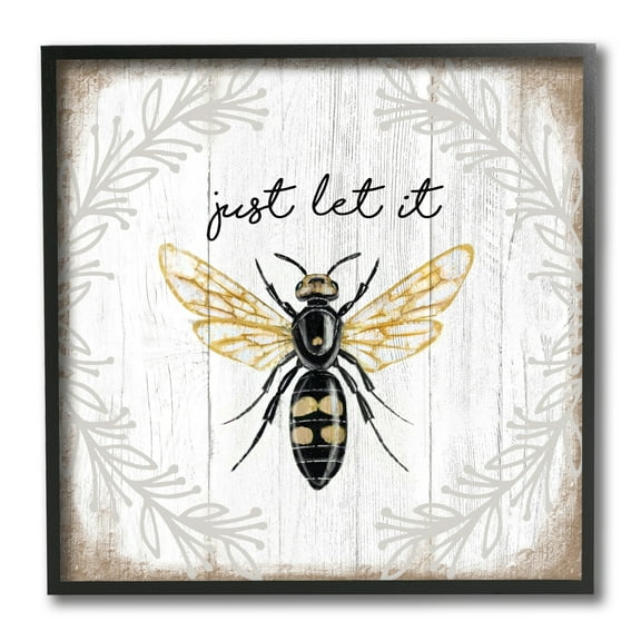 Stupell Industries Just Let it Be Sentiment Country Bee Pun,12 x 12,Designed by Elizabeth Tyndall