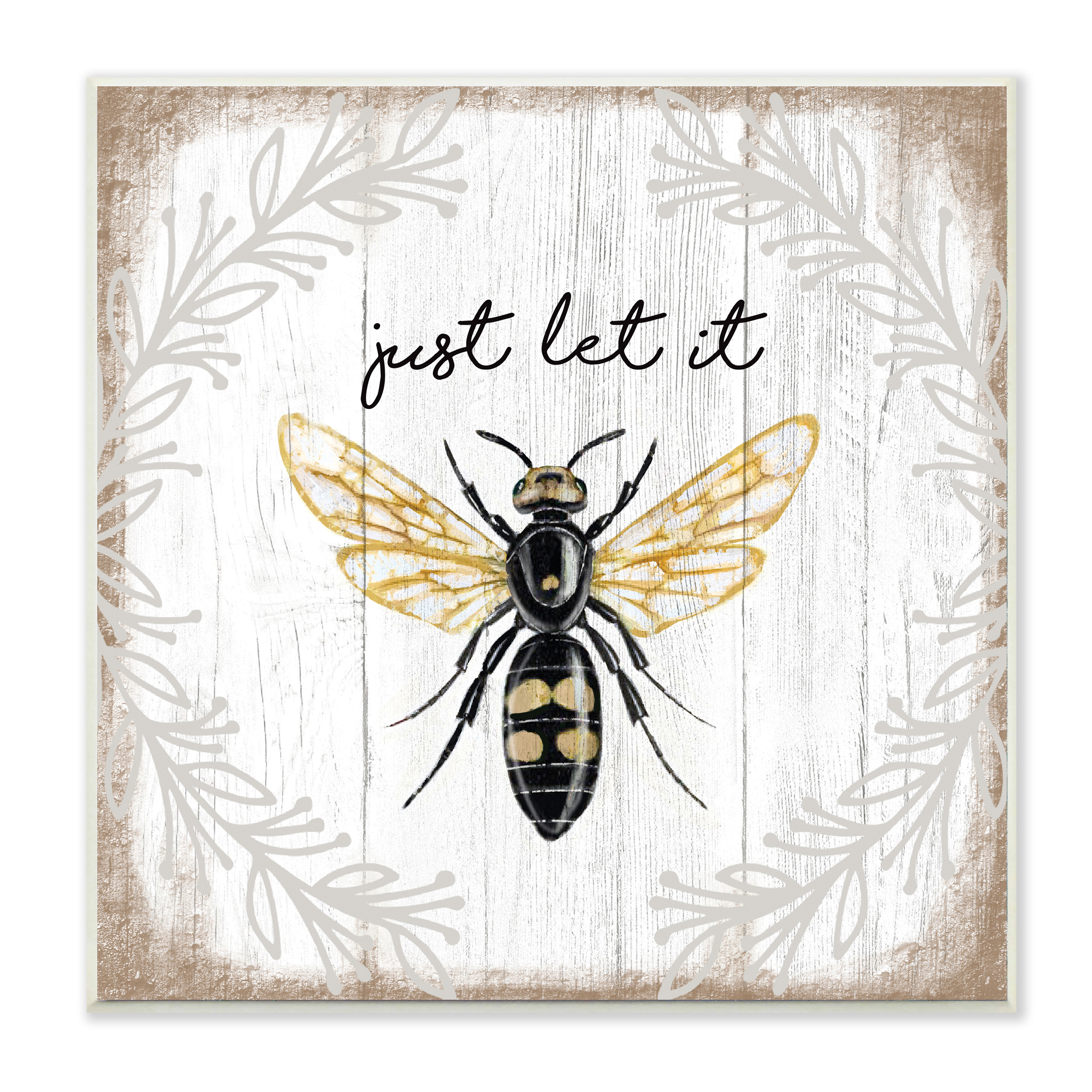 Stupell Industries Just Let it Be Sentiment Country Bee Pun,12 x 12,Designed by Elizabeth Tyndall