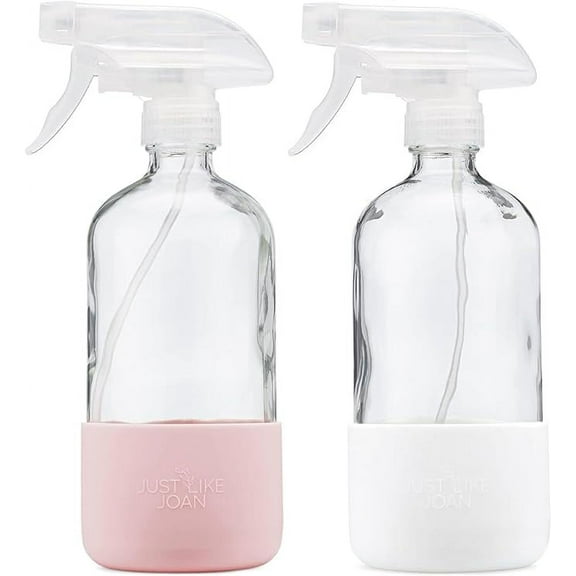 Just Like Joan 2-Pack Clear Glass Spray Bottles with Silicone Sleeve [Blush Pink & Pure White]