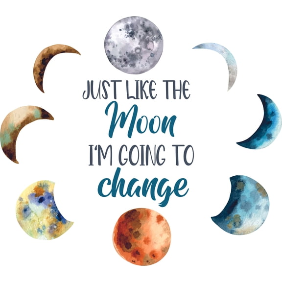 Just Like The Moon I'm Going To Change Quotes Wall Sticker - 17" x 20" Vinyl Adhesive Bedroom Moon Decoration Earth's Natural Satellite Wall Decal Design - Removable Home Art Lunar Phases Eclipses