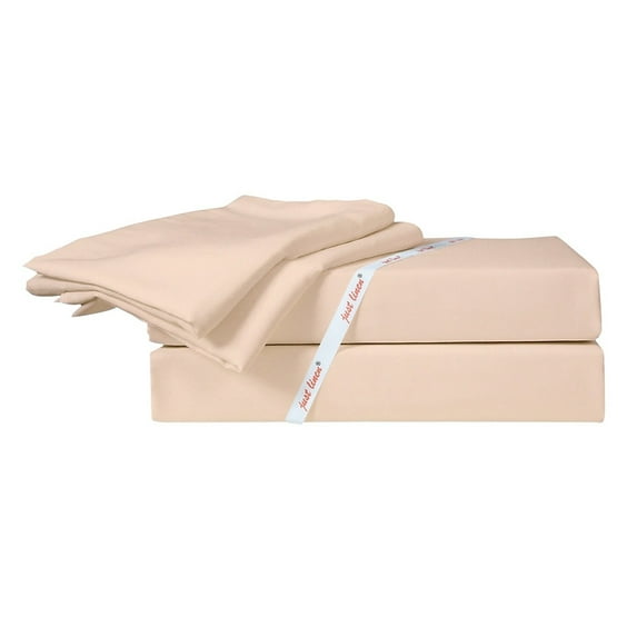 Just Linen 250 TC 100% Cotton Sateen, Solid Color, 4 Piece King Sheet Set with 18" Deep Pocketed Fitted Sheet