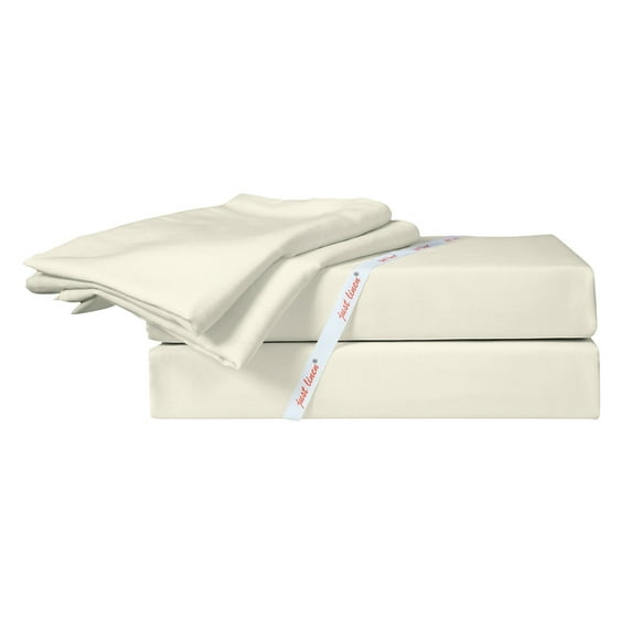 Just Linen 300 TC 100% Cotton Sateen, Solid Color, Queen 4 Piece Sheet Set with Deep Pocketed Fitted Sheet