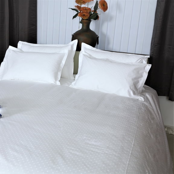 Just Linen 300 TC 100% Egyptian Cotton, Genuine Jacquard Damask, Checks White, Full 4 Piece Sheet Set with 18 inch Deep Pocketed Fitted Sheets