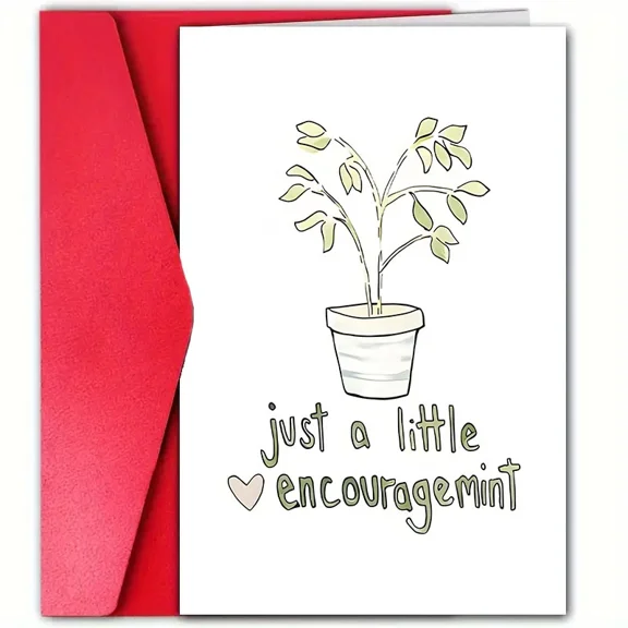 Just a Little Encouragemint Card Cute Plant Design Greeting Card for Encouragement Blank Inside, Envelope Included, Perfect for Uplifting Friends and Loved Ones