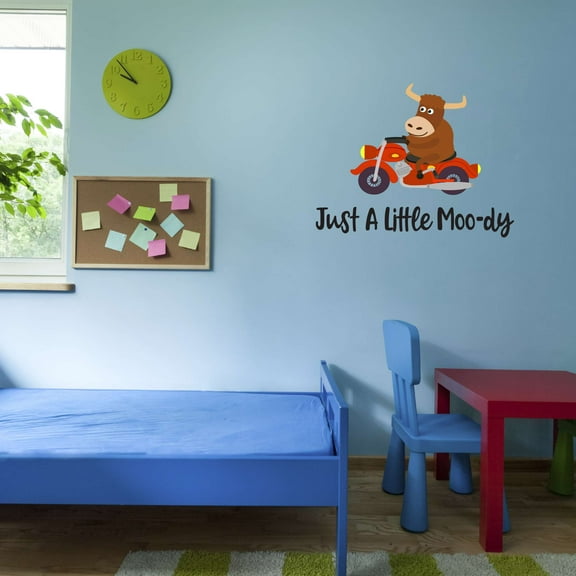 Just A Little Moo-Dy Cow Drinking Milk Farm Chicken Cow Horse Farmer Ranch Egg Fox Hen House Pig Sheep Holiday Gift Decorating Ideas Bedroom Wall Decal Sticker - Size: 20 In X 16 In