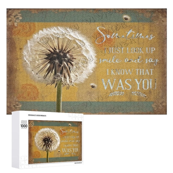 Just Look Up Smile Say I Know That Was You Wooden Sign For Home Office Bedroom Kitchen Bathroom Wall Decor Funny 1000 PCS Wood Puzzles Dandelion Wooden Wall Art Decorative Sign 19.7"x29.5"