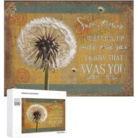 Just Look Up Smile Say I Know That was You Wooden Sign for Home Office Bedroom Kitchen Bathroom Wall Decor Funny 500 PCS Wood Puzzles Dandelion Wooden Wall Art Decorative Sign 15"x20.5"
