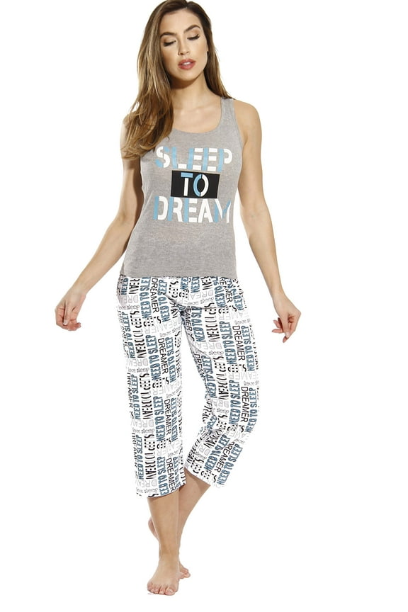 100% Cotton Capri Sets Women Sleepwear Womans Pajamas Pjs (Need to Sleep - White, X-Large)