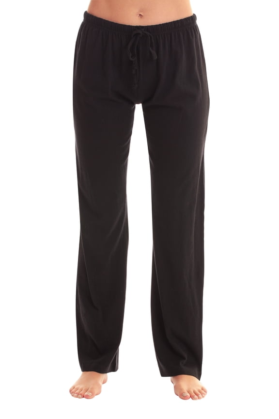100% Cotton Jersey Women Plaid Pajama Pants Sleepwear (Solid Black, Small)