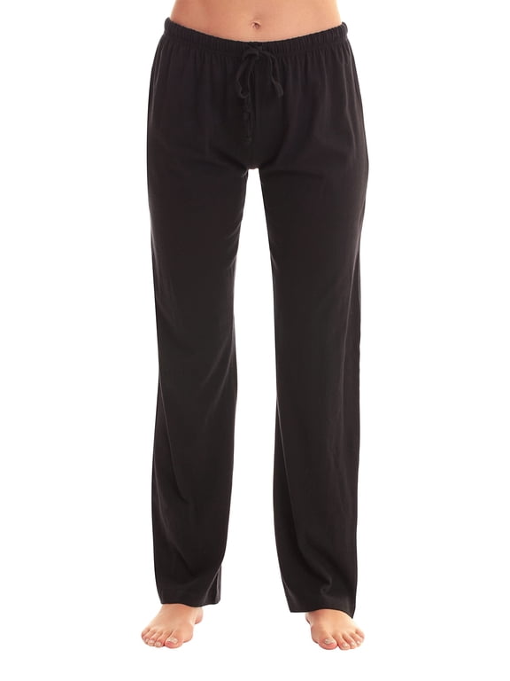 100% Cotton Jersey Women Plaid Pajama Pants Sleepwear (Solid Black, X-large)
