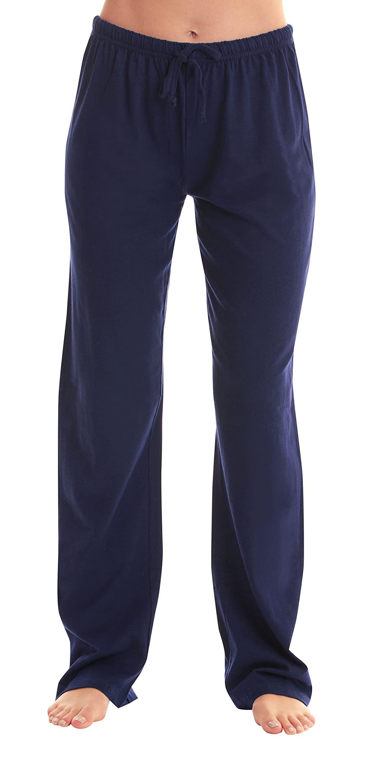 #followme Ultra Soft Solid Stretch Jersey Pajama Pants for Women (Navy with  Cream, Small)