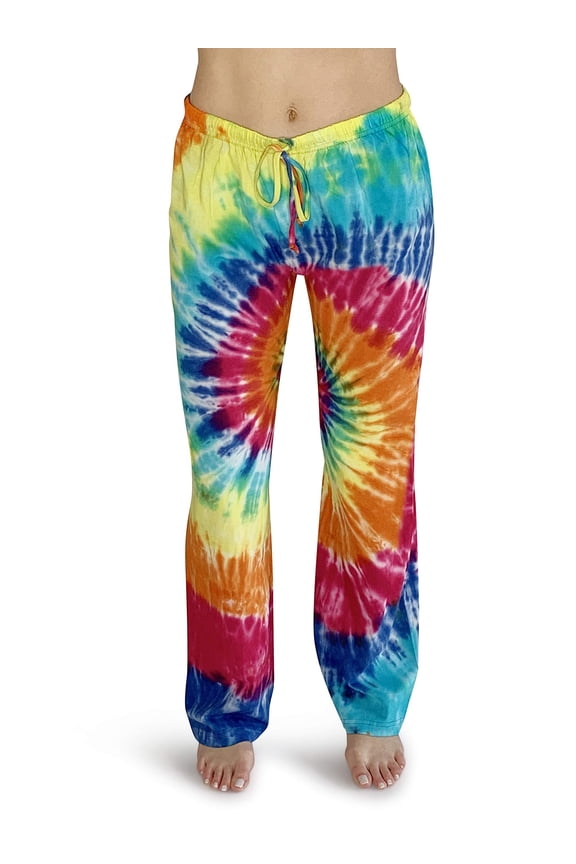 100% Cotton Jersey Women Plaid Pajama Pants Sleepwear (Tie Dye Bright Swirl, X-Large)